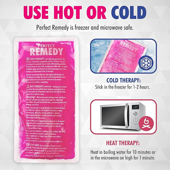 Perfect Remedy 2-Pack Gel Ice Packs for Injuries, Soft and Flexible Hot & Cold Compress, Soothing Ice Pack Aid for Sprains Strains & Soreness conditions, Alternative to Hot Water Bottles (Pink, Large)