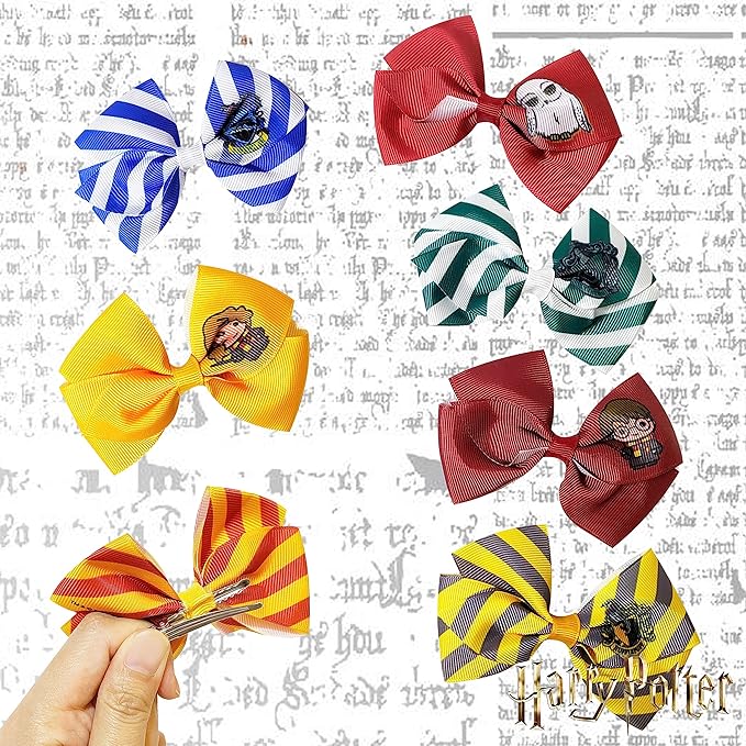 LUV HER Harry Potter Hair Bows - 7 Pcs 4 Inch Bundle - Hair Accessories Gift Set for Girls - Alligator Clips - Ages 3 +