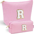 YOOLIFE Initial Makeup Bag for Girls, Travel Cosmetic Bag with Small Makeup Brush Bag Cute Makeup Bag Toiletry Travel Bag Personalized Wife Friend Gifts Makeup Birthday Gifts for Women Her Pink R