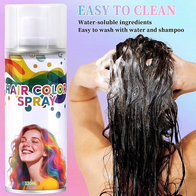 6 Pack Hair Spray,Purple red pink black blue and gray hair spray temporary for Women Kids Men, Washable Temporary Hair Dye Spray,For Cosplay Christmas Party, Halloween Crazy Hair Day