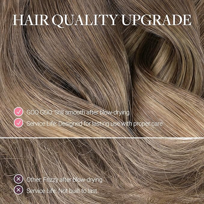 GOO GOO Clip in Hair Extensions Real Human Hair, Remy Human Hair Extensions Clip ins for Women, Natural Human Hair, 16inch 120g 7 Pcs, #9/18J/60 Chocolate Brown to Champagne Blonde Balayage