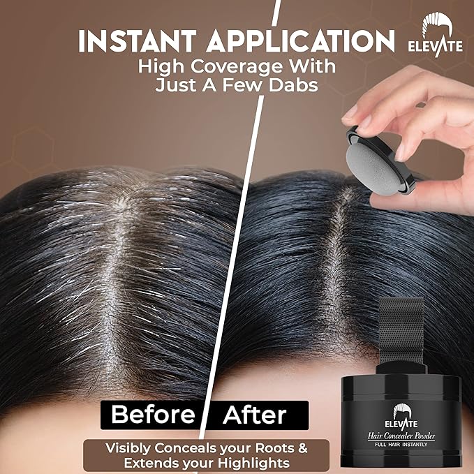 ELEVATE Hair Line Powder Instantly Conceal Hair Loss for Thinning Areas - Shadow Makeup - Root Cover Touch Up with Puff Touch - Instant Gray Coverage for Men and Women (Black)