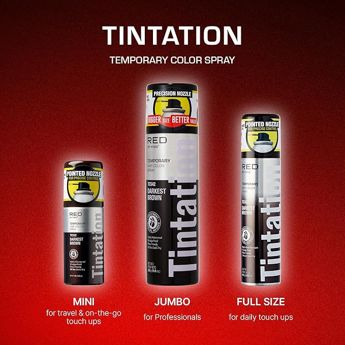 RED by Kiss Tintation Temporary Hair Color Spray, Extra Large Size, Instant Gray Root Cover Up, Water-Resistant, Smudge-Proof, Hairline & Barber Touch-Up, Quick Dry (Darkest Brown, 11.5 OZ)