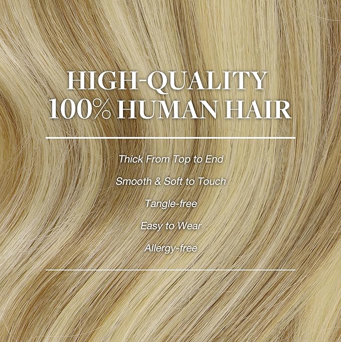 GOO GOO Clip in Hair Extensions Real Human Hair, Remy Human Hair Extensions Clip ins for Women, Natural Human Hair, 16inch 120g 7Pcs, 16/22 Light Blonde Highlighted Golden Blonde