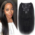 Kinky Straight Clip in Hair Extensions Real Human Hair Natural Black Double Weft Clip ins for Women 16 Inch 120g 8pcs Seamless Kinky Straight Clip on Extensions Human Hair