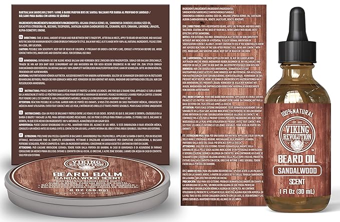 Viking Revolution Ultimate Grooming Kit for Men - Boar Brush, Wood Comb, Sandalwood Balm & Oil, Scissors for Beard & Mustache