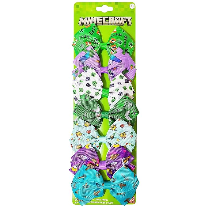LUV HER Minecraft Kids Hair Bows - 7 Pcs 4 Inch Bundle - Hair Accessories Gift Set - Hair Bows for Kids - Multicolor Hair Clip with Alligator Clip - Ages 3 +