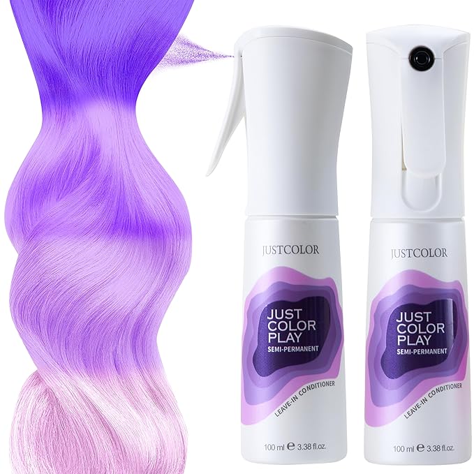Just Color Semi Permanent Spray Dye | Customizable Shades | Ready in 10 Minutes | No Mess - Sprayable Hair Color | Leave in Conditioner | Lavender Haze Hair Dye Spray | Lasts 8-12 Washes | Pack of 2