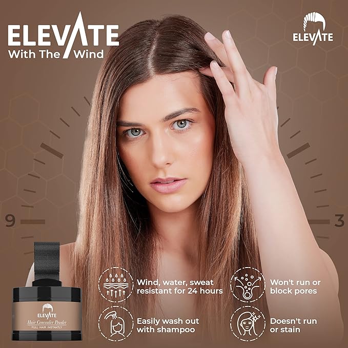 ELEVATE Hair Line Powder Instantly Conceal Hair Loss for Thinning Areas - Shadow Makeup - Root Cover Touch Up with Puff Touch - Instant Gray Coverage for Men and Women (Light Brown)