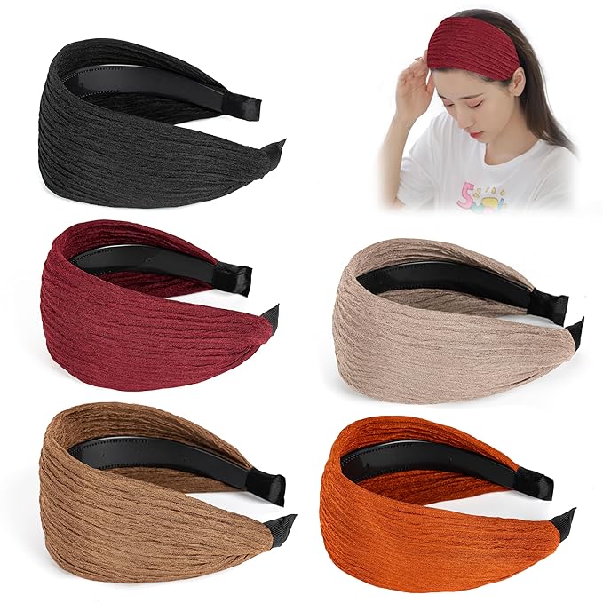 DORIS&JACKY Fashion 2.5 Inch Wide Lace Headbands Elastic Hairbands With Teeth Headwear Accessories For Women And Girls (Pattern 5-5PCS)