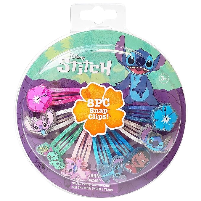 Disney Stitch Kids Hair Clips for Girls Snap Clips 8 Pack Multi Color Ages 3+