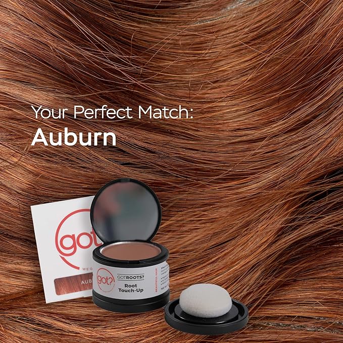 Got? Roots - Temporary Thinning & Gray Hair Cover Up with Pigment Infused Binding Powder for Auburn Hair - Root Touch Up, Brow Filler & Hairline Enhancer - 0.14 OZ Tub