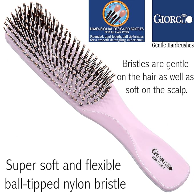 Giorgio Gentle Detangler Hair Brush for Men and Women with Dual Length Bristles, Good for Fine Hairs, Scalp Massager, Soft Bristles for Sensitive Scalp, Travel Size for All Hair Types, Wet or Dry