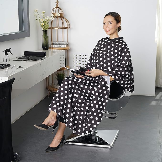 Professional Salon Cape - Polyester Hair Cutting Cape, 54"x62", Black and White Dots