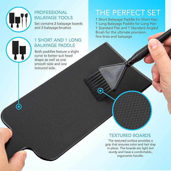 Balayage Kit - 1 Long and 1 Short Balayage Board, 1 Straight and 1 Angled Hair Dye Brush - Hair Highlighting Kit - Hair Dye Kit - Hairstylist Accessories Brushes