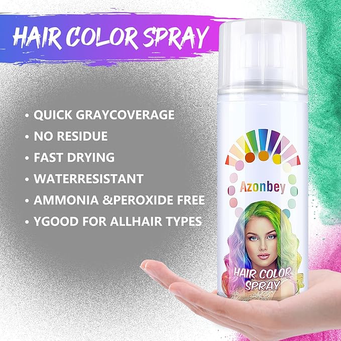 Halloween Hair Spray,Temporary Hair Color Spray for Women Kids Men,Washable Hairspray,Colored Hair Spray,Color Hairspray for Halloween,Party,Cosplay,Christmas Day (01Gray)