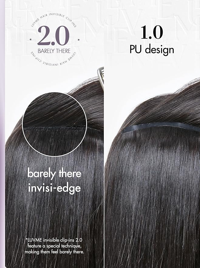 LUVME Invisible Clip in Hair Extensions, Silky Straight 24 Inch 2 Pack 220g 12pcs Human Hair Invisible Clip ins Hair Extensions Natural Black Hair for Women