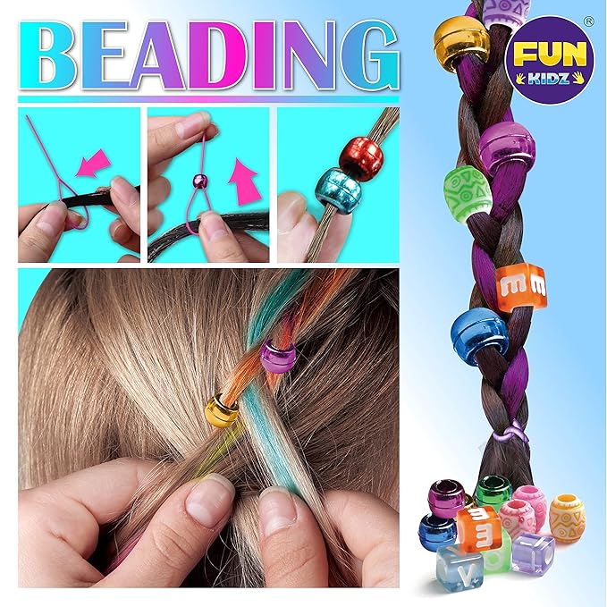 Hair Braiding Kit for Girls 8-12, FunKidz Handheld Hair Temporary Coloring Clamp with Hair Chalk for Kids Washable Hair Makeup Kit