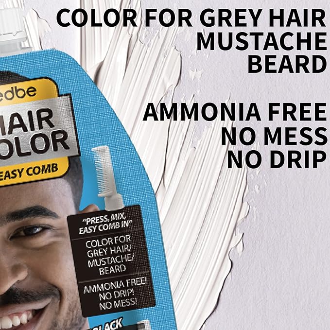 Edbe Hair Color Easy Comb Jet Black (2 Pack) – Grey Hair, Mustache, and Beard Coloring for Men with One Application Kit