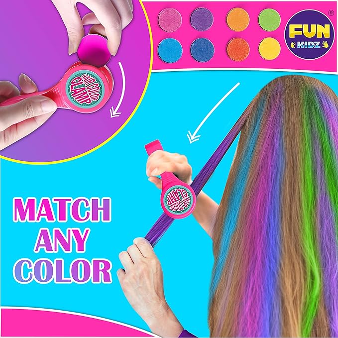 Hair Braiding Kit for Girls 8-12, FunKidz Handheld Hair Temporary Coloring Clamp with Hair Chalk for Kids Washable Hair Makeup Kit