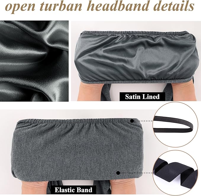 Satin Lined Open Turban Headband Mens Sweatband Sports Headband for Running,Cycling,Basketball,Yoga,Fitness Workout Stretchy Unisex Hairband
