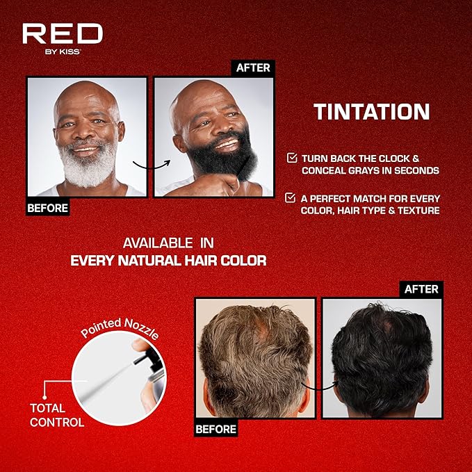 RED by Kiss Tintation Temporary Hair Color Spray, Extra Large Size, Instant Gray Root Cover Up, Water-Resistant, Smudge-Proof, Hairline & Barber Touch-Up, Quick Dry (Darkest Brown, 11.5 OZ)