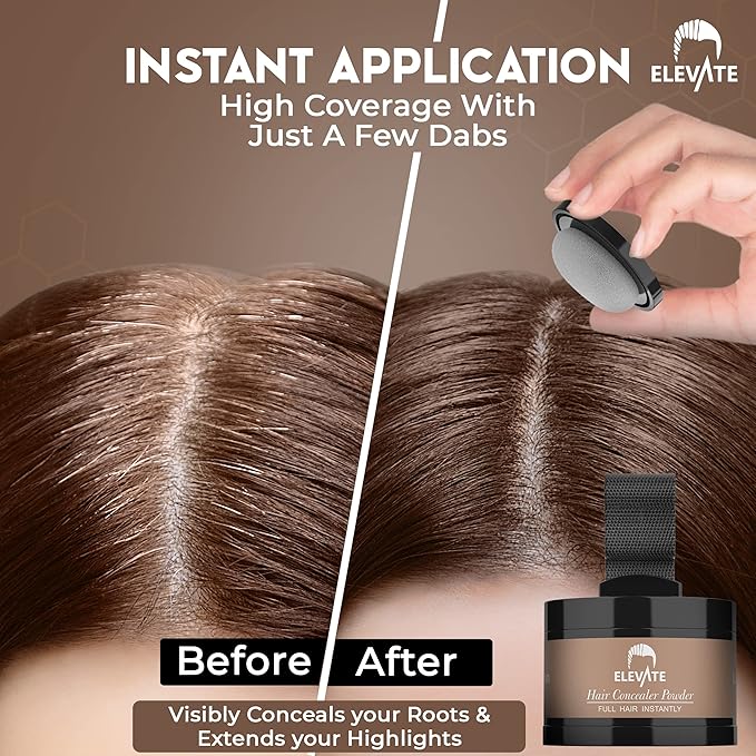 ELEVATE Hair Line Powder Instantly Conceal Hair Loss for Thinning Areas - Shadow Makeup - Root Cover Touch Up with Puff Touch - Instant Gray Coverage for Men and Women (Light Brown)
