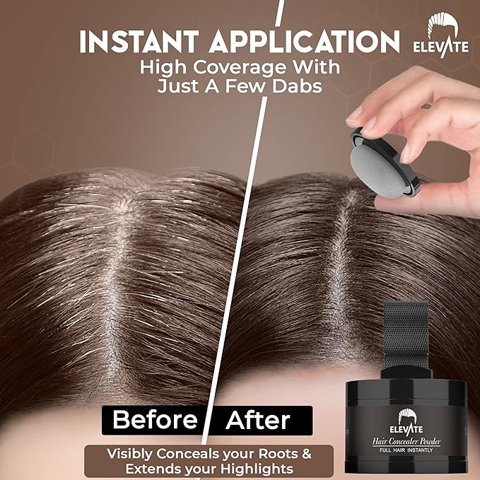 ELEVATE Hair Line Powder Instantly Conceal Hair Loss for Thinning Areas - Shadow Makeup - Root Cover Touch Up with Puff Touch - Instant Gray Coverage for Men and Women (Dark Brown)