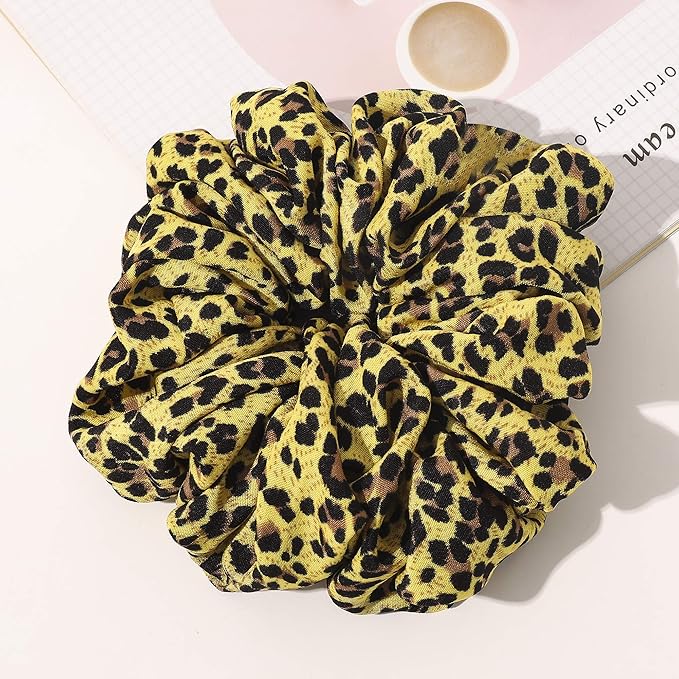 Scrunchies Hair Ties for Women - Big Silk Satin Scrunchie Exra Large Jumbo Gaint Oversized Cute Scrunchy for Curl Thick Hair Yellow Ligas Para el Cabello De Mujer Decorations Gift for Girls
