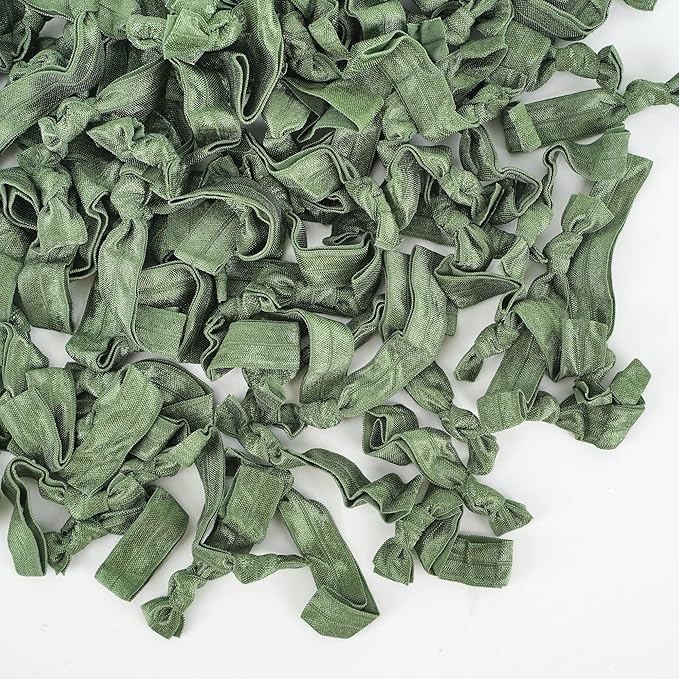 MEEDEE 100 Pack Moss Green Color Hair Ties For Women No Crease Soft Elastic Ribbon No Damage Moss Green Hair Ties Knotted Ouchless Hair Ribbon Yoga Hair Ribbons Elastic Bracelets