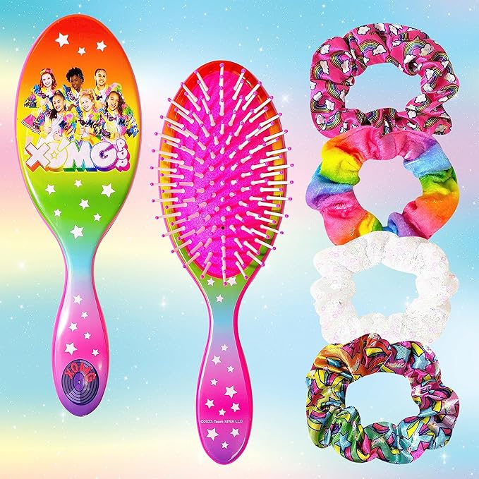 LUV HER Hair Brush 5 Pcs Set - 9 inch Detangling Brush For Girls + 4 Elastic Scrunchies For Kids - Hair Accessories Ages 3+